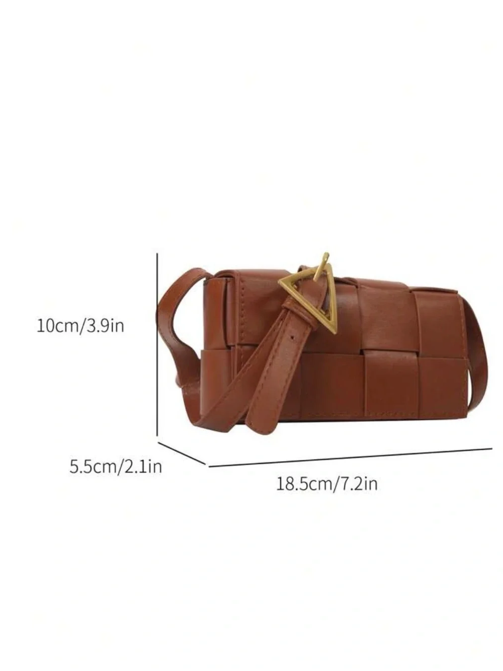 Woven Crossbody Bag with Gold Triangle Buckle in Brown