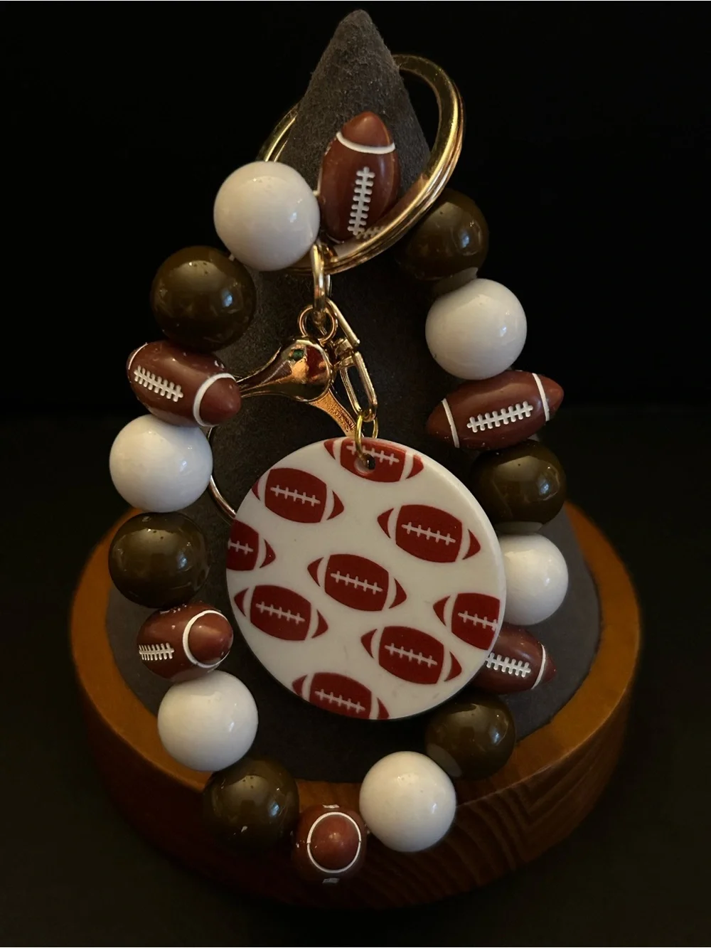Brown, White & Dark Brown Football Charm Bracelet Bag Charm Keychain NWT