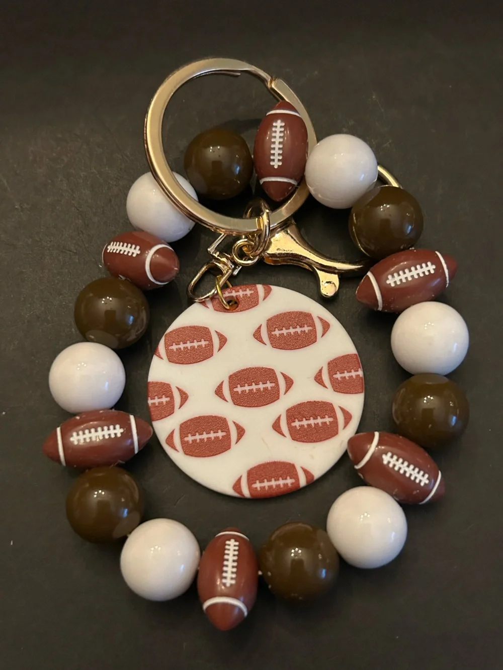 Brown, White & Dark Brown Football Charm Bracelet Bag Charm Keychain NWT