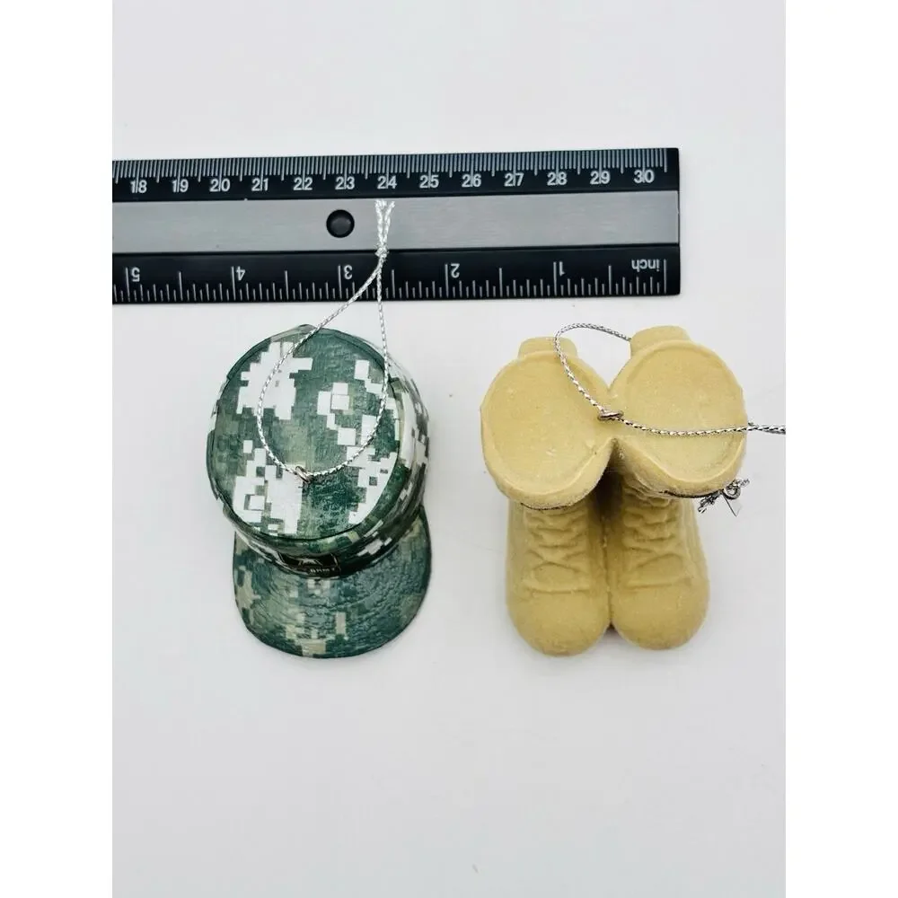 United States Army Christmas Ornament Lot Of 2 Hat And Boots Patriotic VG Cond