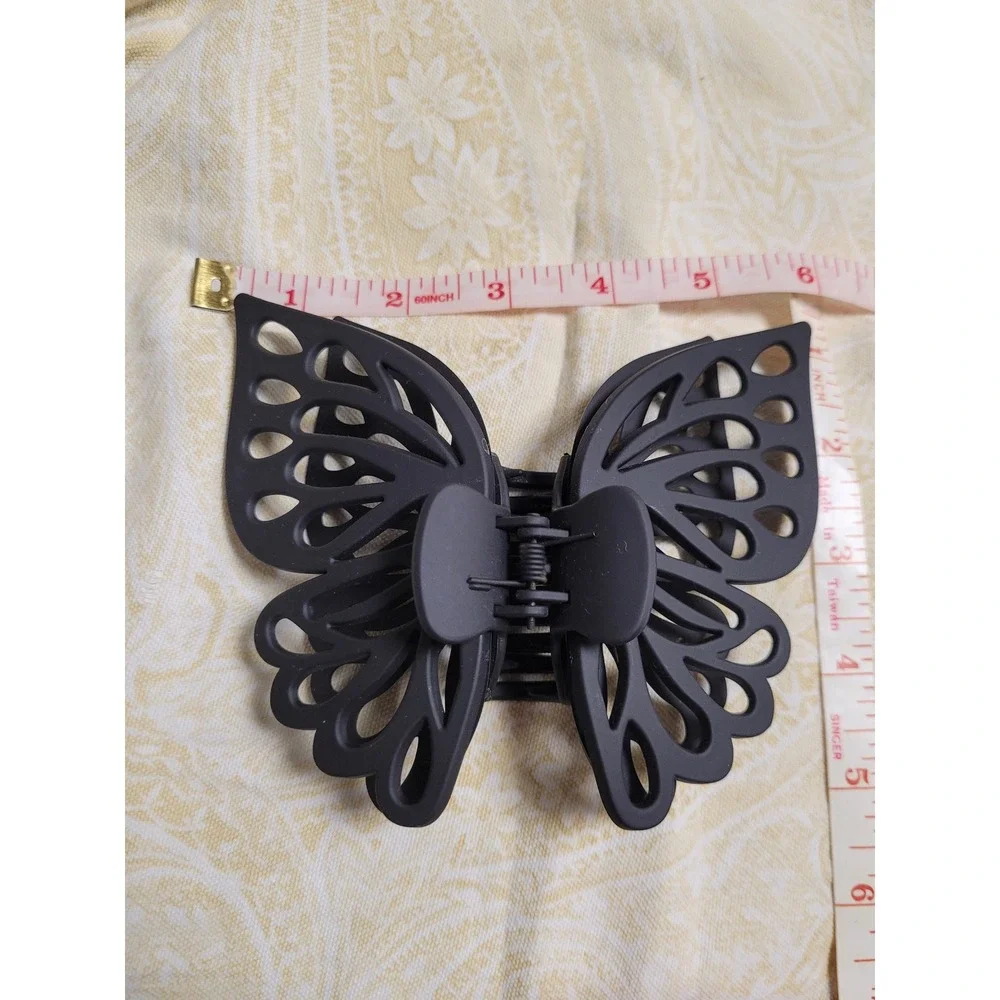 Butterfly Hair Claw Clips Set Whimsigoth Matte Black and Cream Wing Cutout Large