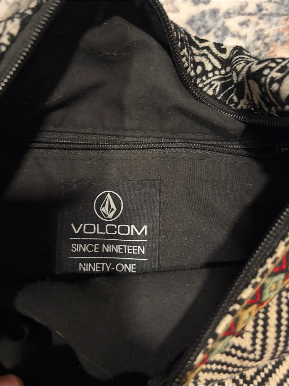 Volcom Black & Cream Diamond-Pattern Crossbody Bag with Woven Trim