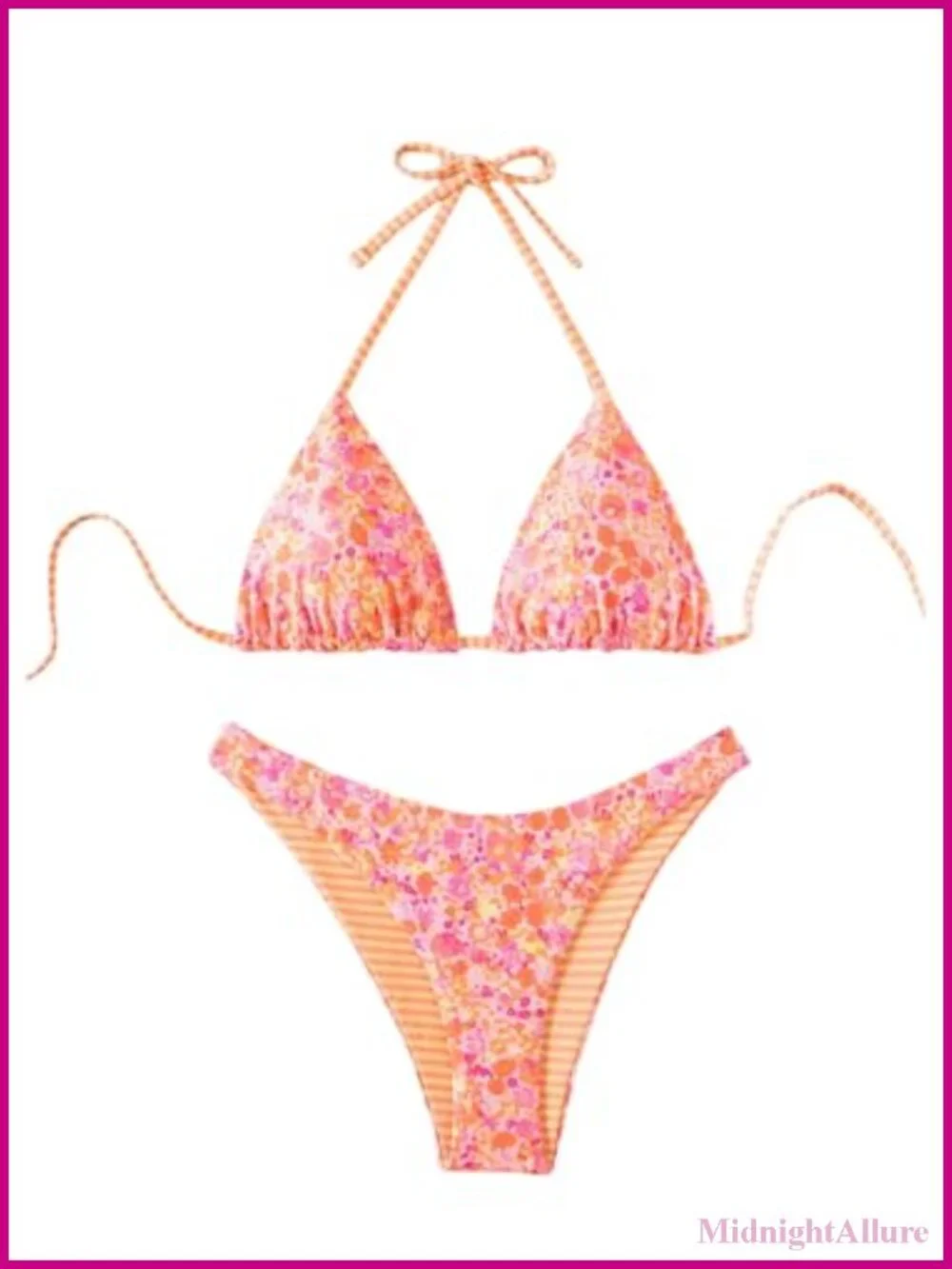 Women's 2 Piece Floral Striped Halter Bikini Set Triangle Swimsuit