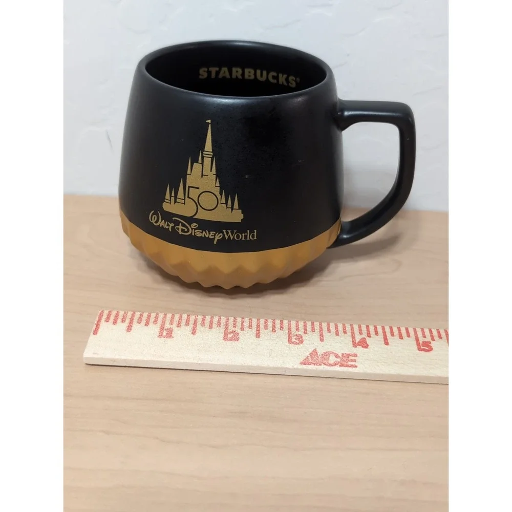 Walt Disney World 50th Anniversary STARBUCKS Coffee Luxe Mug Cup Black and Gold