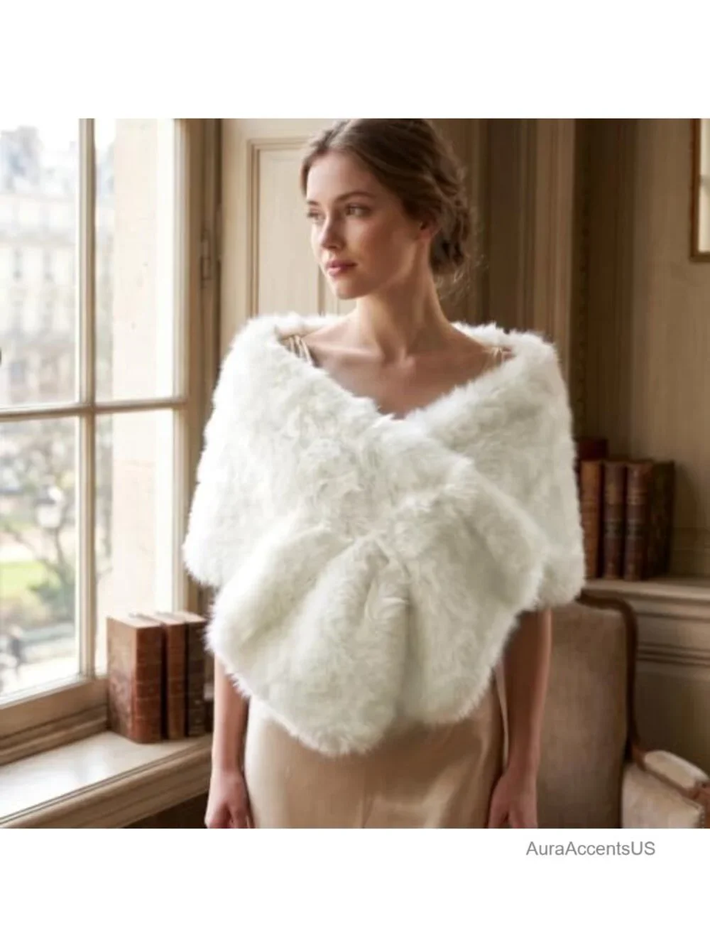 Women's Faux Fur Collar Scarf Wrap Winter Stole Shawl Plush Shrug Neck Warmer
