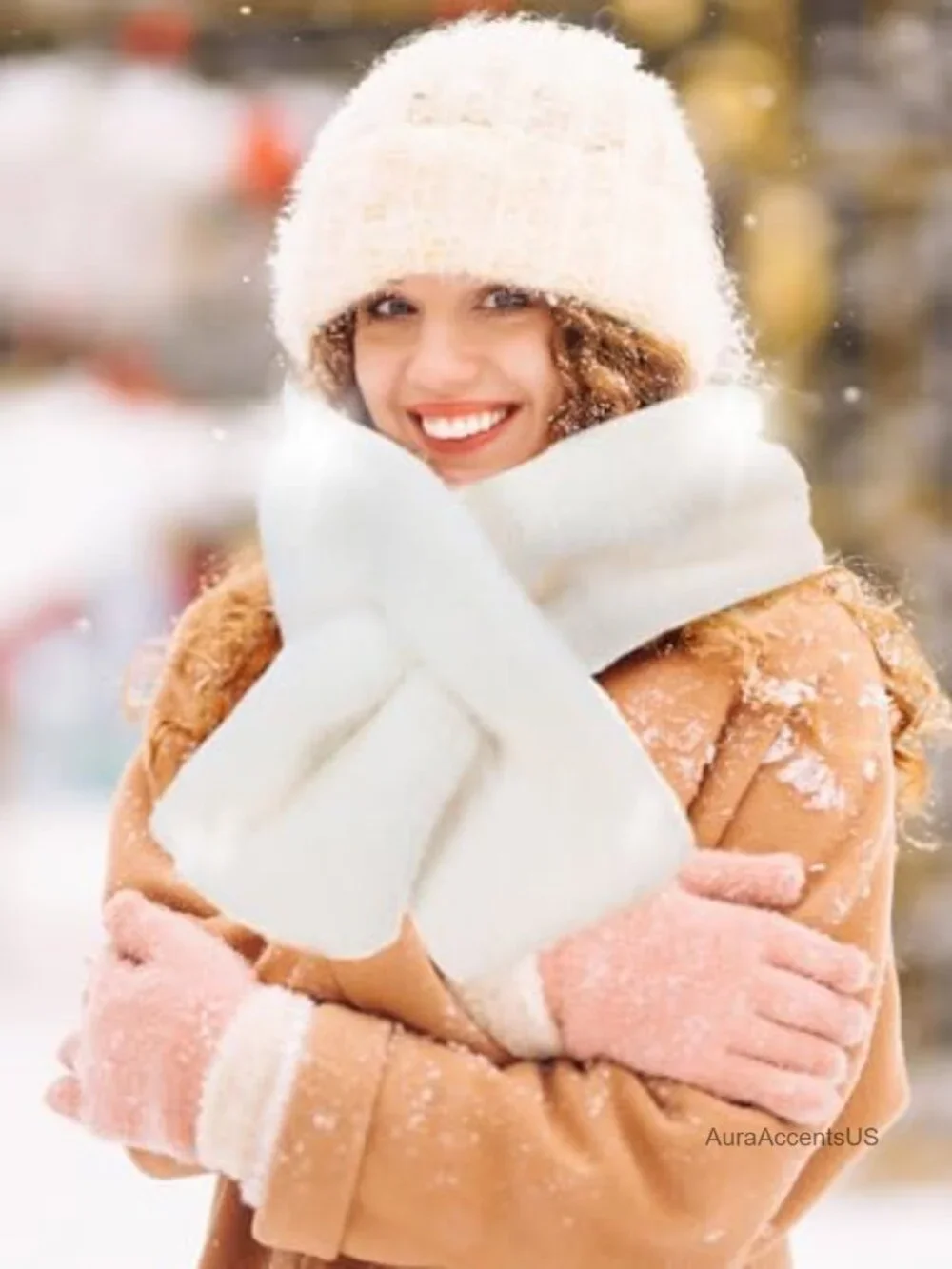 3 Pack Faux Fur Winter Wrap Scarf for Women Warm Cozy Solid Color Snood