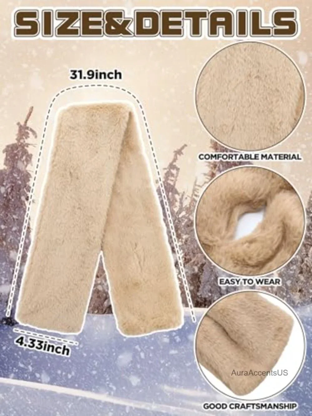 3 Pack Faux Fur Winter Wrap Scarf for Women Warm Cozy Solid Color Snood