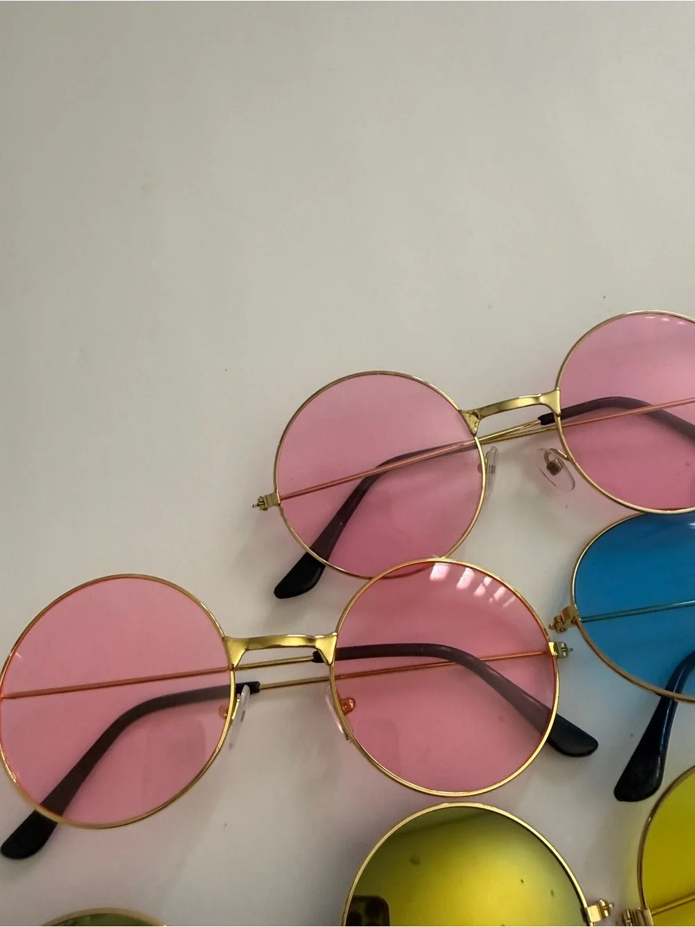7 pc Round Retro Sunglasses - Pink, Blue, Yellow, Green Lenses