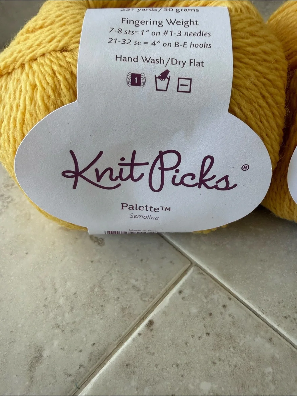 Knit Picks Palette Fingering Weight Yarn - Yellow - Semolina - 2 Balls