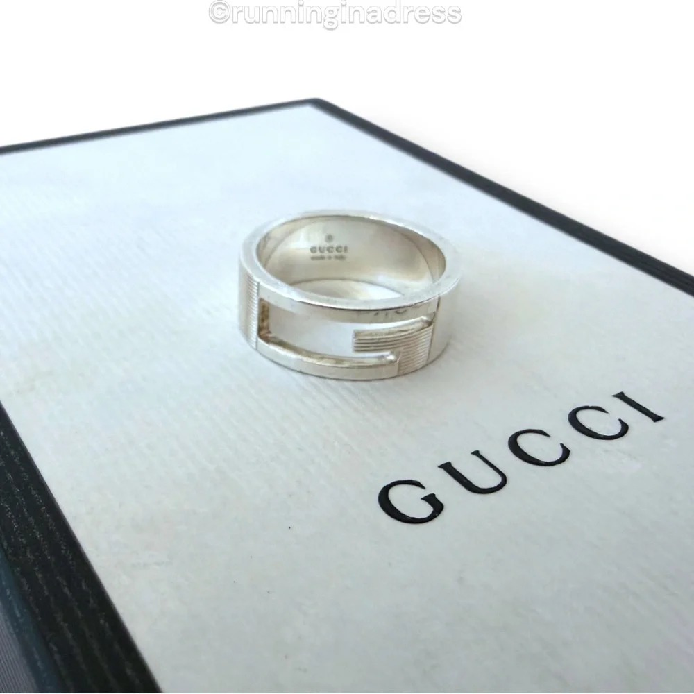 Authentic Gucci G Logo Cut-Out Ring Sterling Silver 925 Vintage Band Size 9