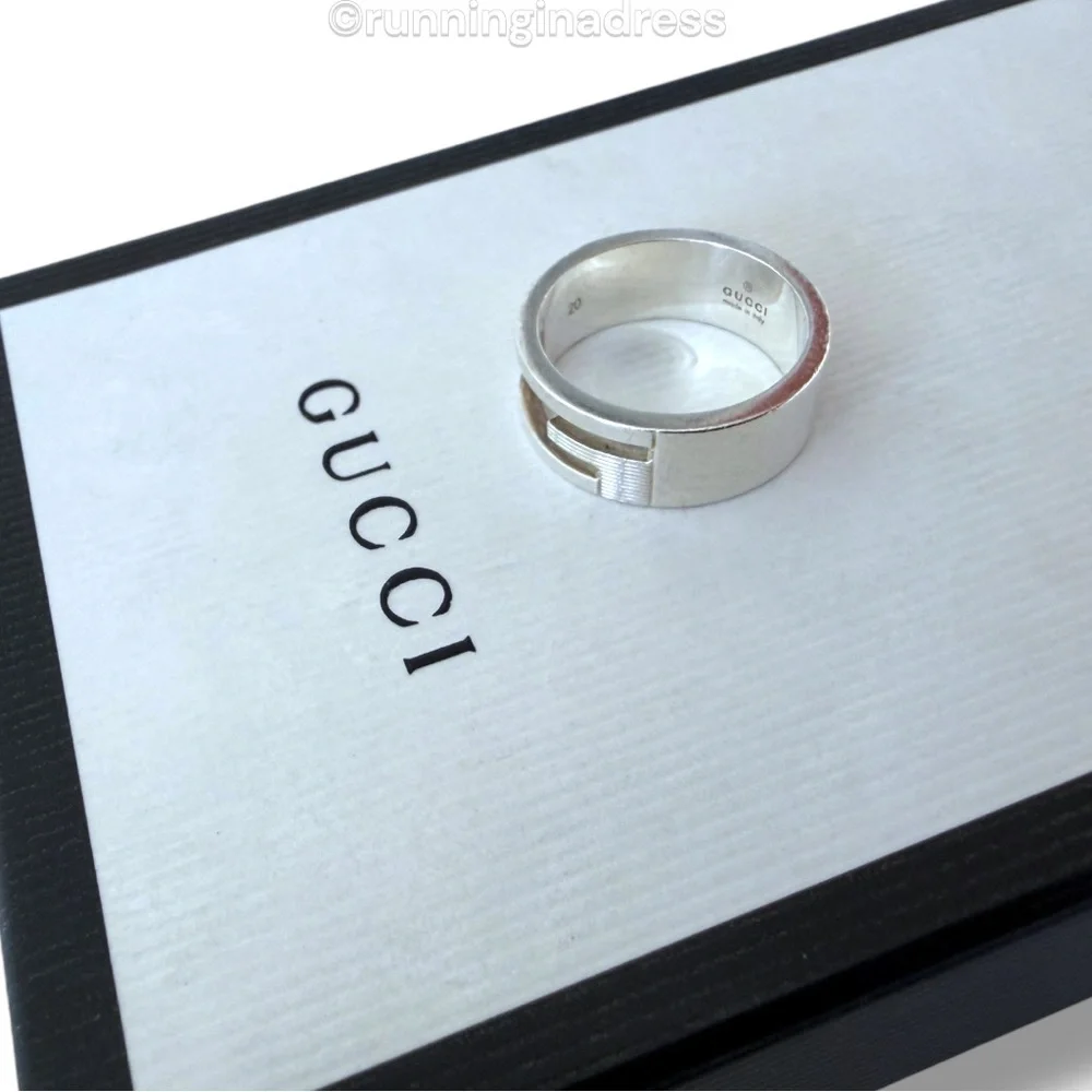 Authentic Gucci G Logo Cut-Out Ring Sterling Silver 925 Vintage Band Size 9