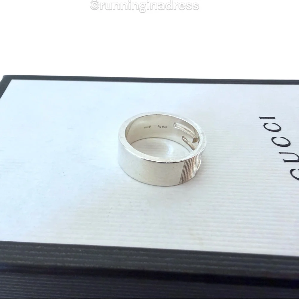 Authentic Gucci G Logo Cut-Out Ring Sterling Silver 925 Vintage Band Size 9