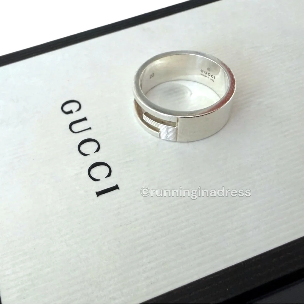 Authentic Gucci G Logo Cut-Out Ring Sterling Silver 925 Vintage Band Size 9