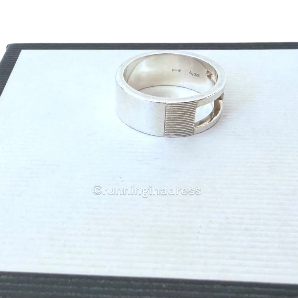 Authentic Gucci G Logo Cut-Out Ring Sterling Silver 925 Vintage Band Size 9