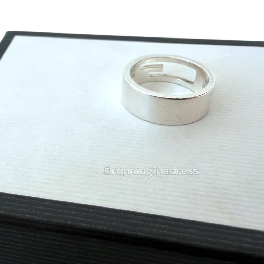 Authentic Gucci G Logo Cut-Out Ring Sterling Silver 925 Vintage Band Size 9