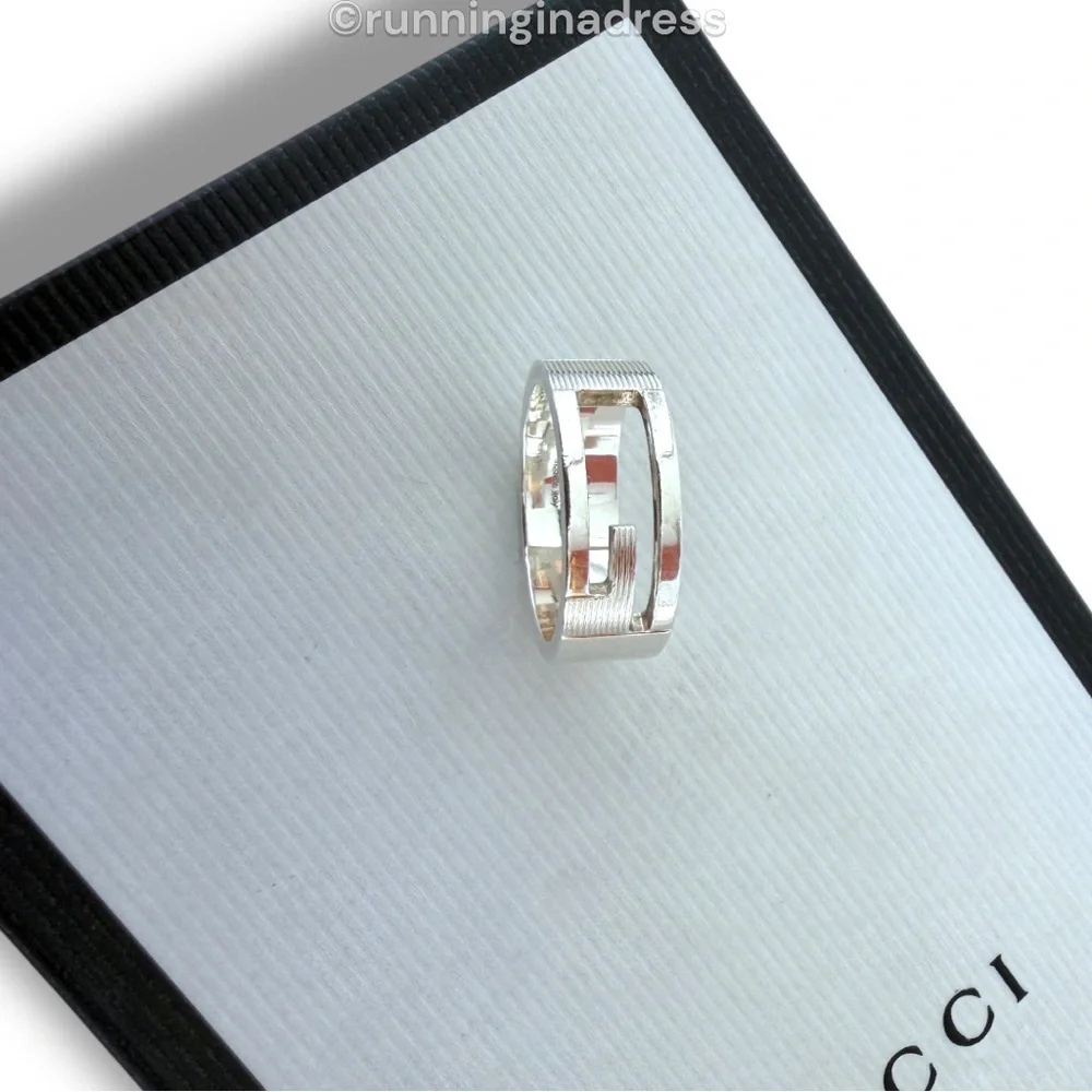 Authentic Gucci G Logo Cut-Out Ring Sterling Silver 925 Vintage Band Size 9