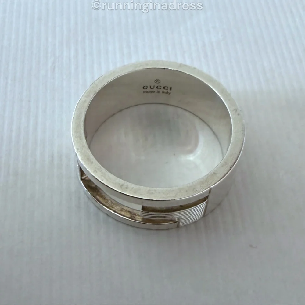 Authentic Gucci G Logo Cut-Out Ring Sterling Silver 925 Vintage Band Size 9