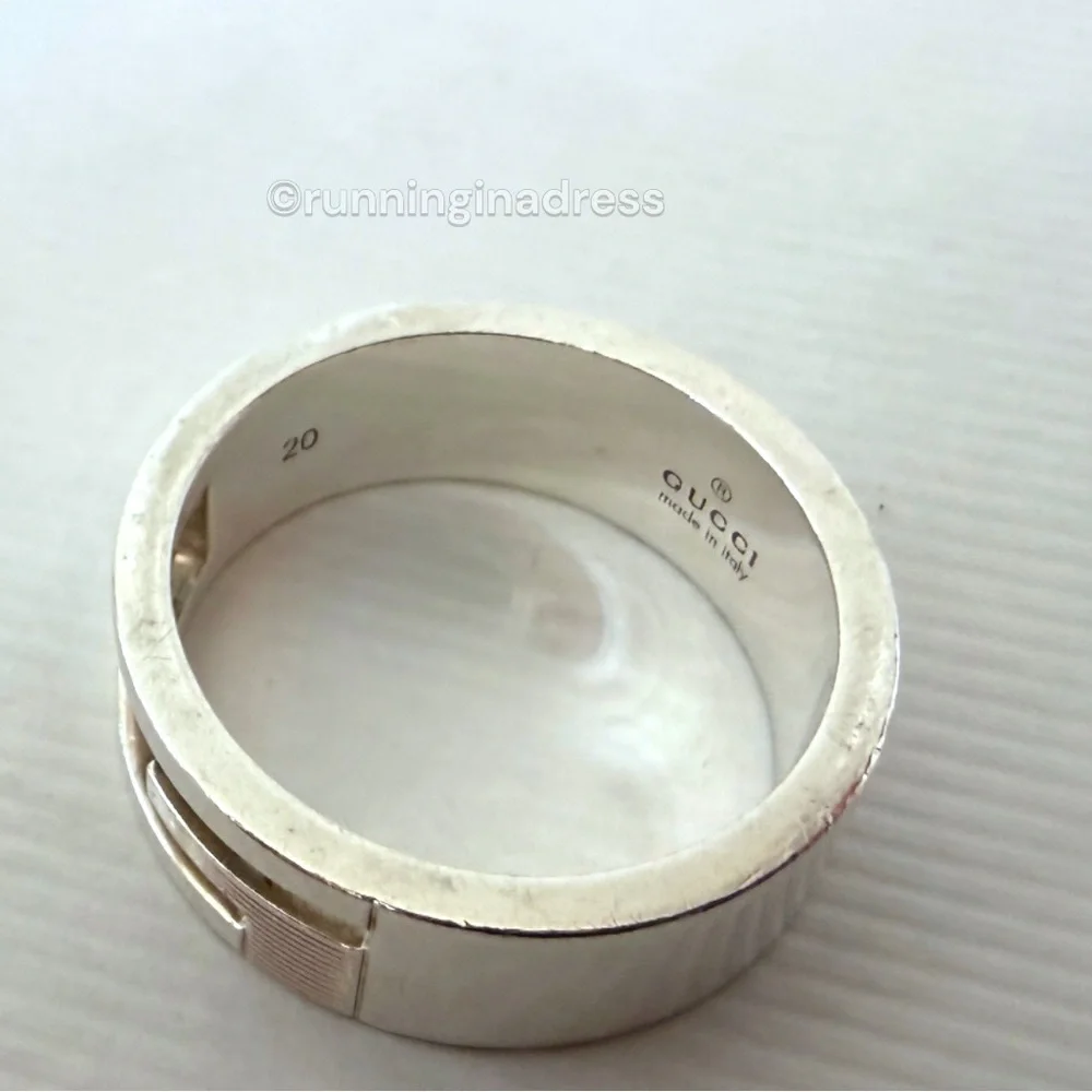 Authentic Gucci G Logo Cut-Out Ring Sterling Silver 925 Vintage Band Size 9