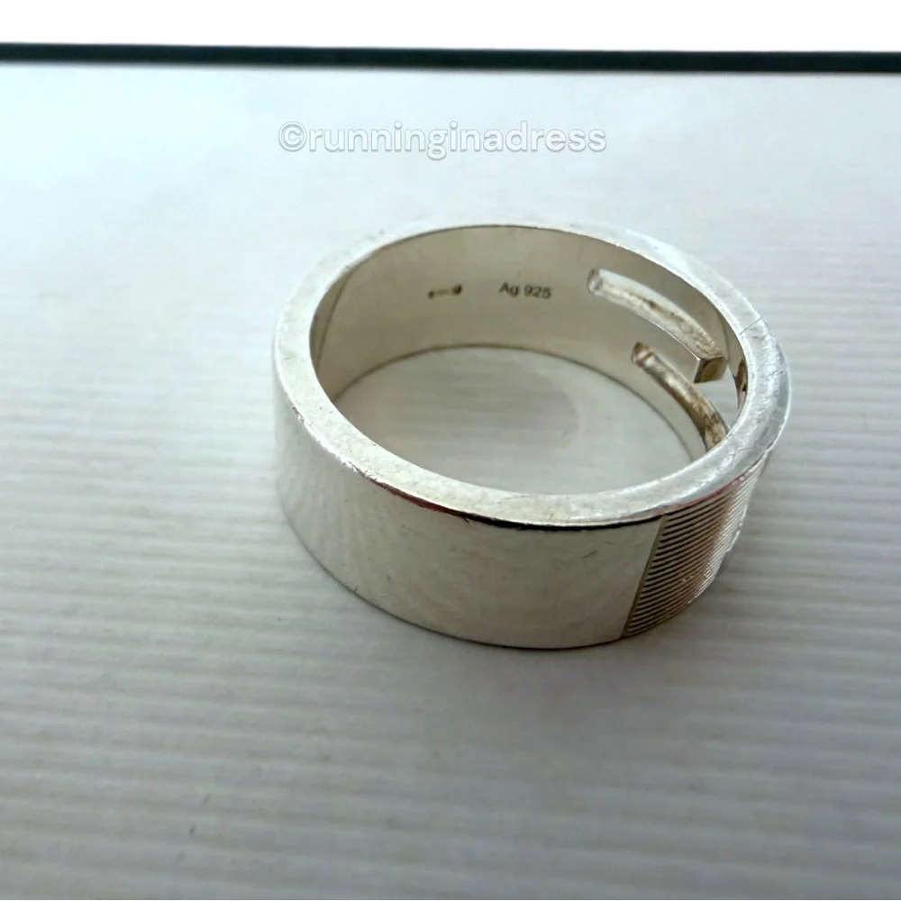 Authentic Gucci G Logo Cut-Out Ring Sterling Silver 925 Vintage Band Size 9