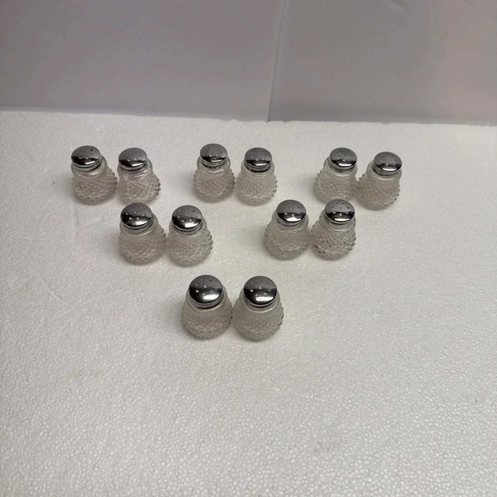 12 - Vintage Miniature Salt Pepper Shaker, Silver Plated Glass Honeycomb Style
