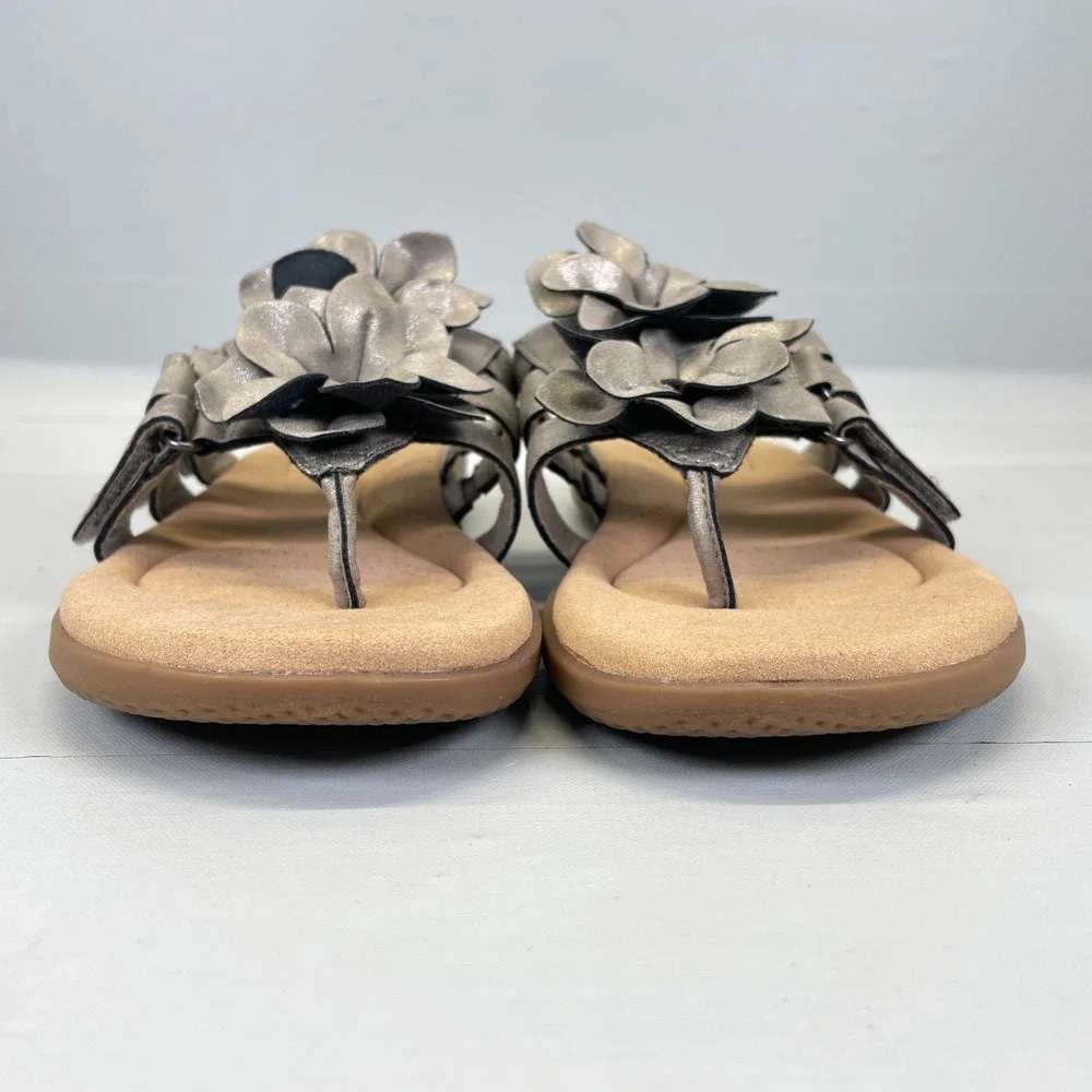 Clarks Elizabelle Mae Sandals Womens Size 9 M Pewter Metallic Shoes Thong Slides