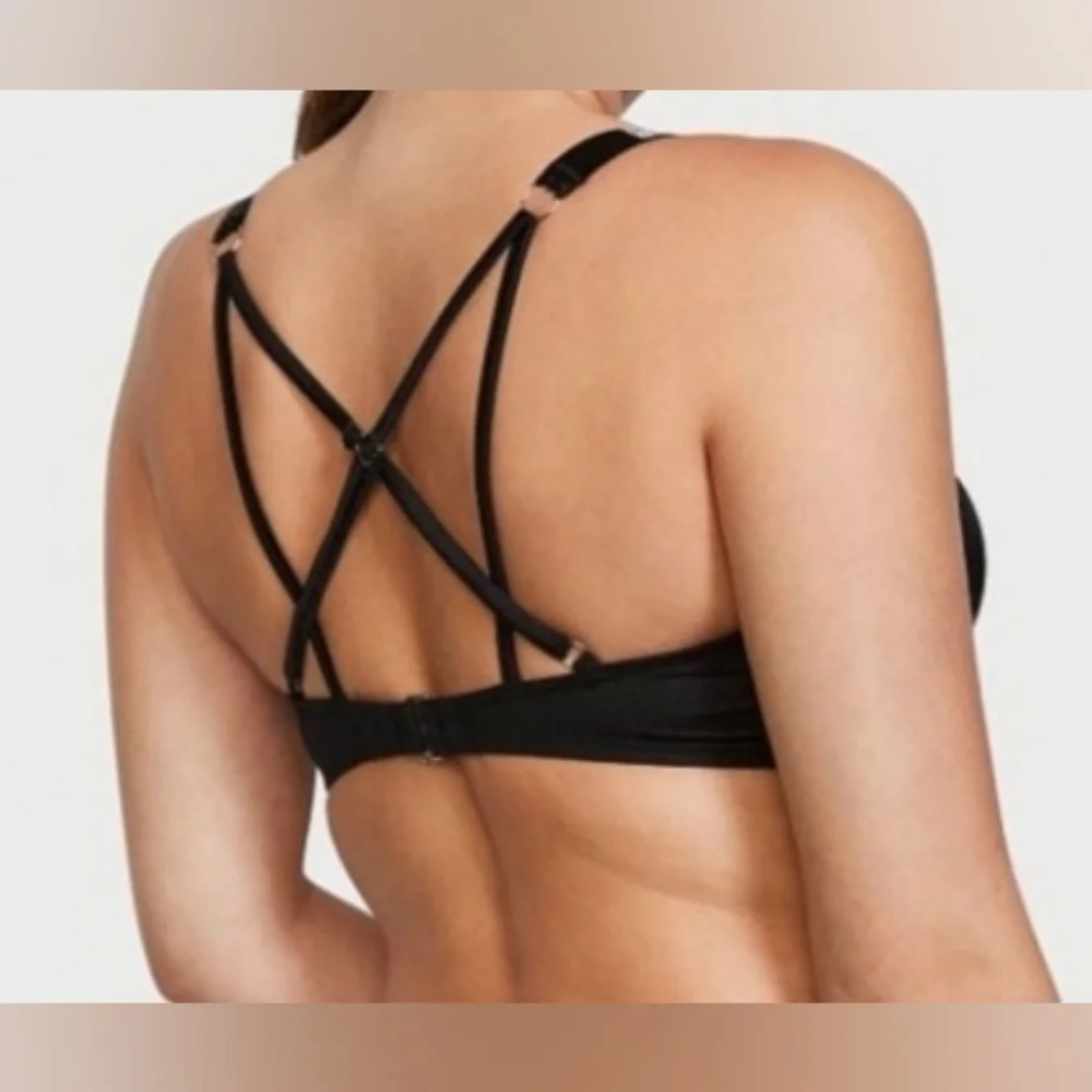 38C 36D 36DD VS Swim Shine Strap Bombshell Bikini Top Black