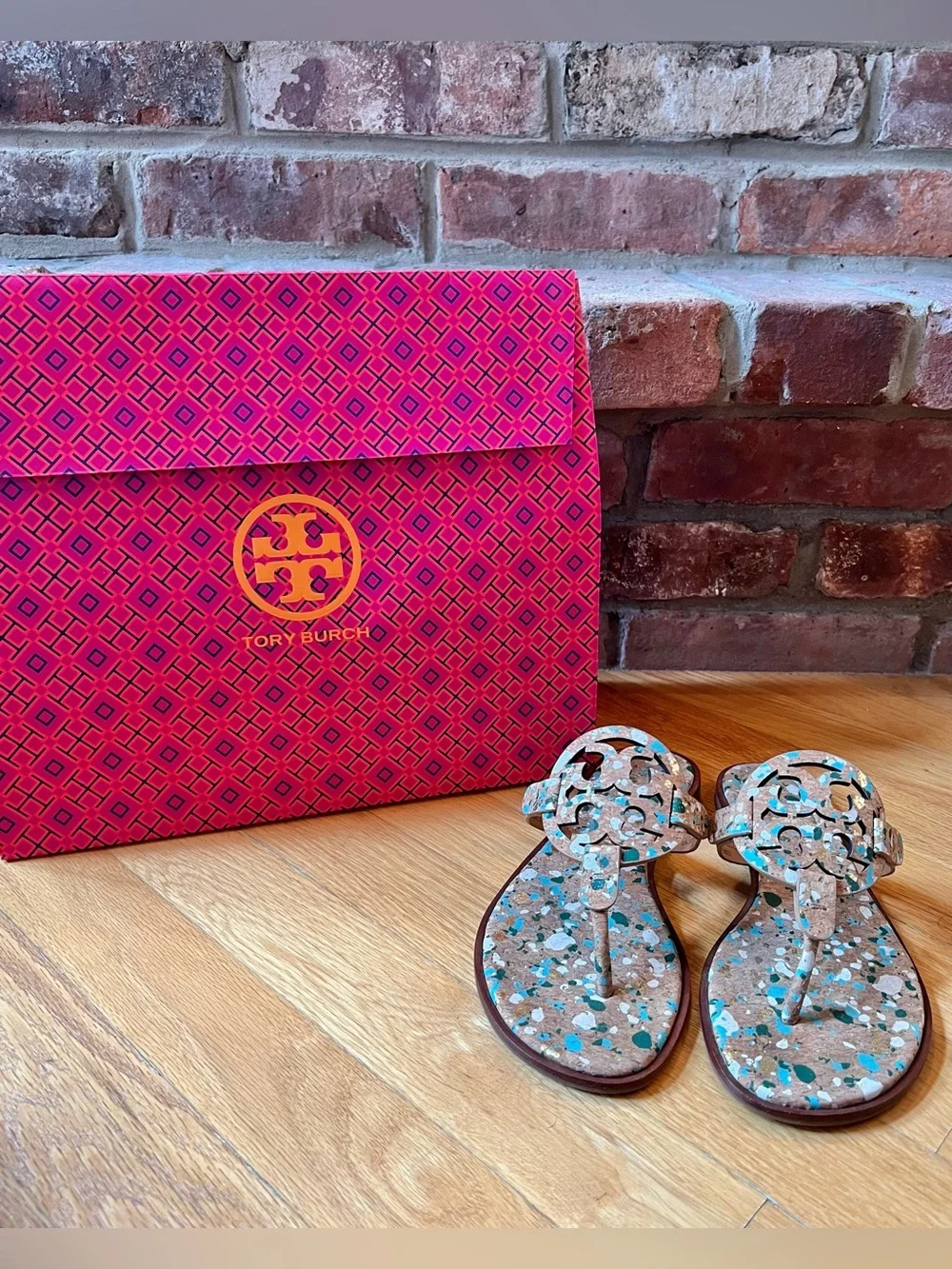 Tory Burch Blue Confetti Miller Welt Cork Sandals