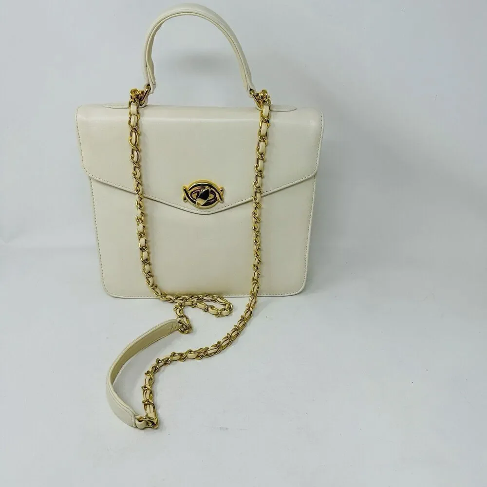 Vintage Giani Bernini Beige Leather‎ Shoulder Bag with Woven Chain Strap