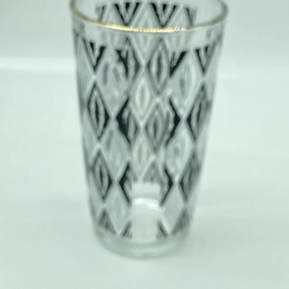 Libbey Harlequin Black & White Atomic Argyle Tumblers Set Of 7 MCM Retro Barware