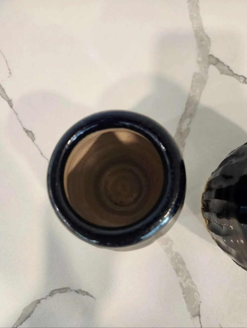 Handmade Pottery Black/Midnight Blue Glazed Ribbed Vases Small & Medium Set