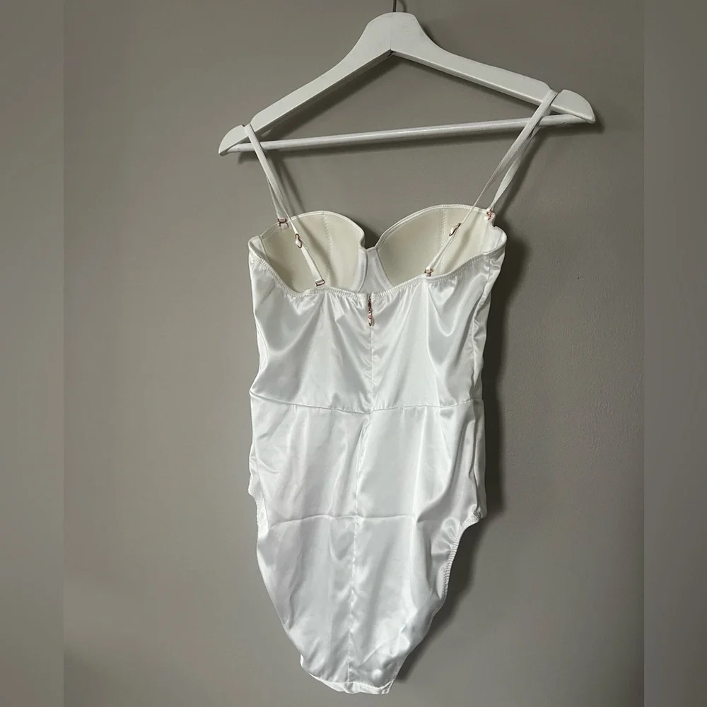 White Bustier-Style Satin Bodysuit Chemise