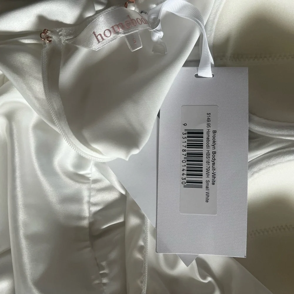 White Bustier-Style Satin Bodysuit Chemise