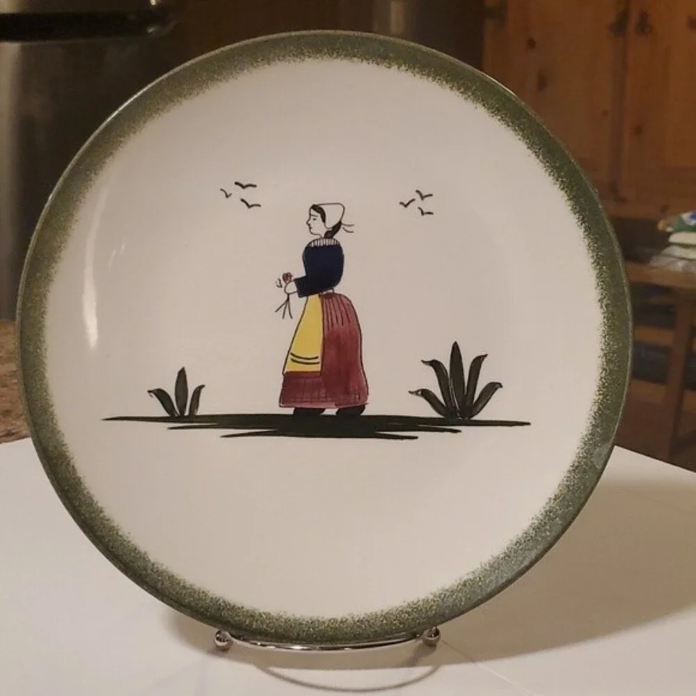 VTG Edwin M Knowles Normandy Dinner Plate – Hand Painted French Peasant Woman