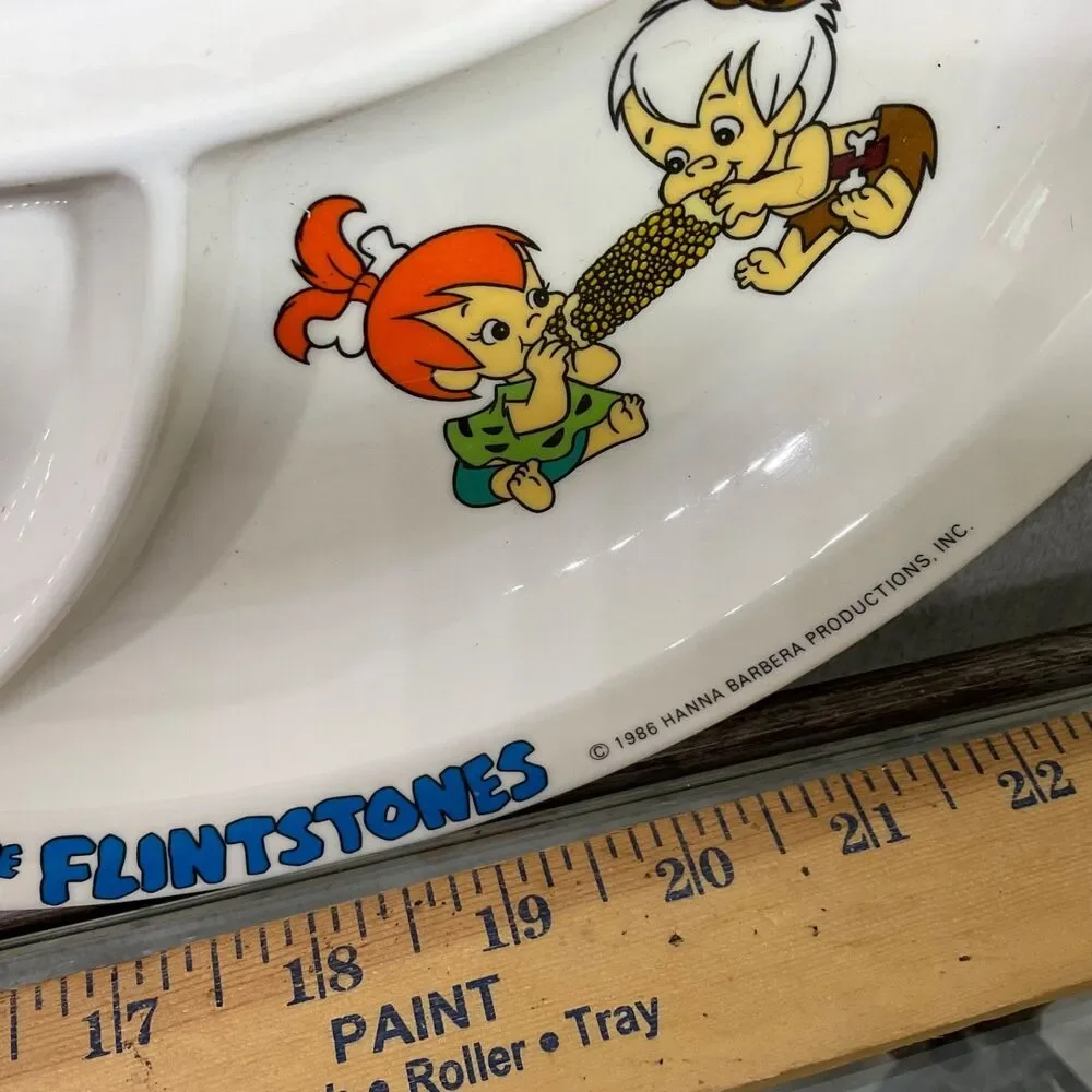Vintage 1986 The Flintstones America's First Family Melamine divided plate.