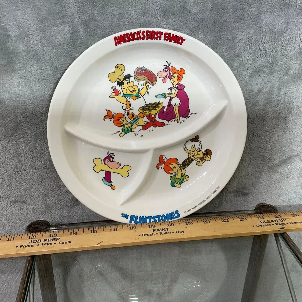 Vintage 1986 The Flintstones America's First Family Melamine divided plate.