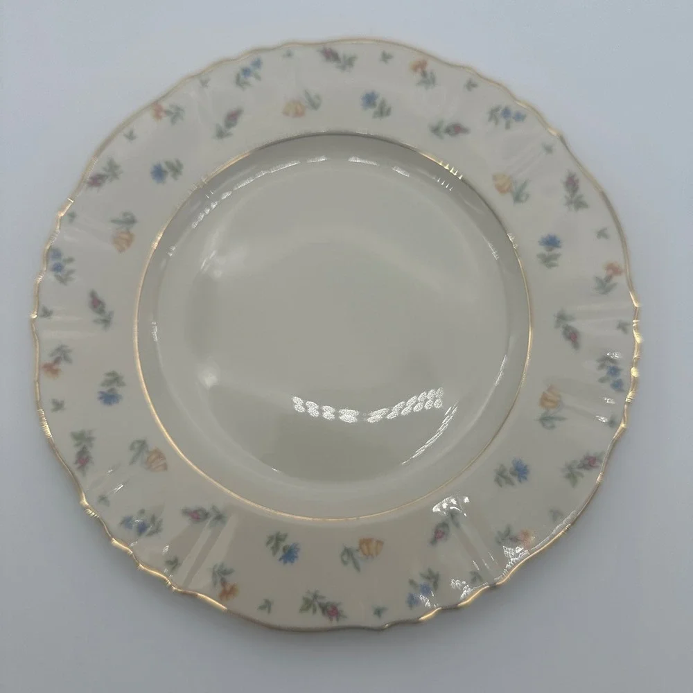 3 Syracuse China Suzanne Federal Shape Salad Plates Gold Rim Set of