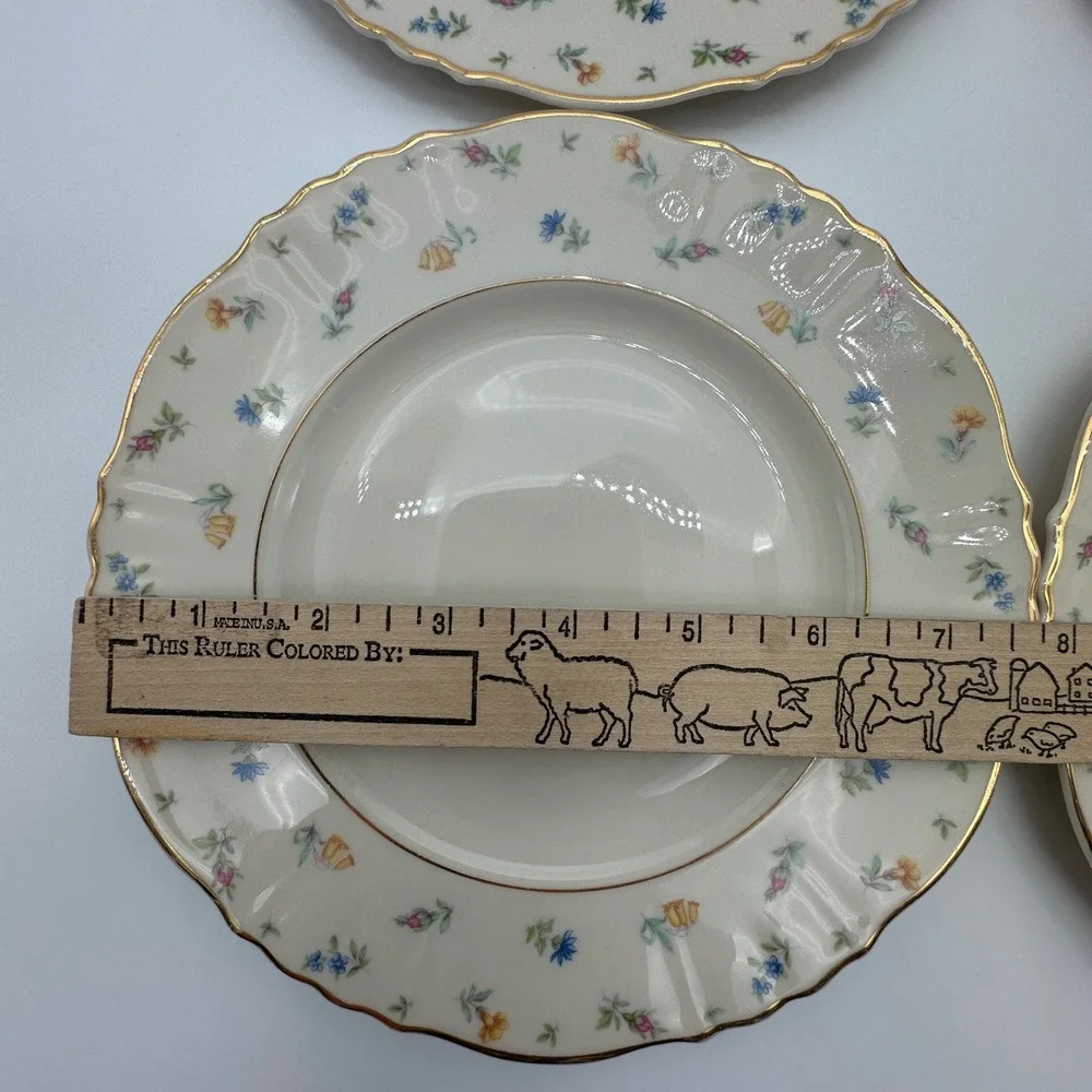3 Syracuse China Suzanne Federal Shape Salad Plates Gold Rim Set of