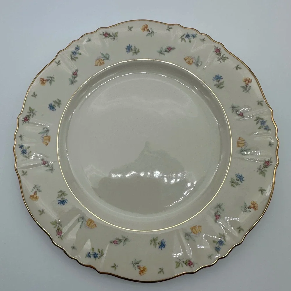 3 Syracuse China Suzanne Federal Shape Salad Plates Gold Rim Set of