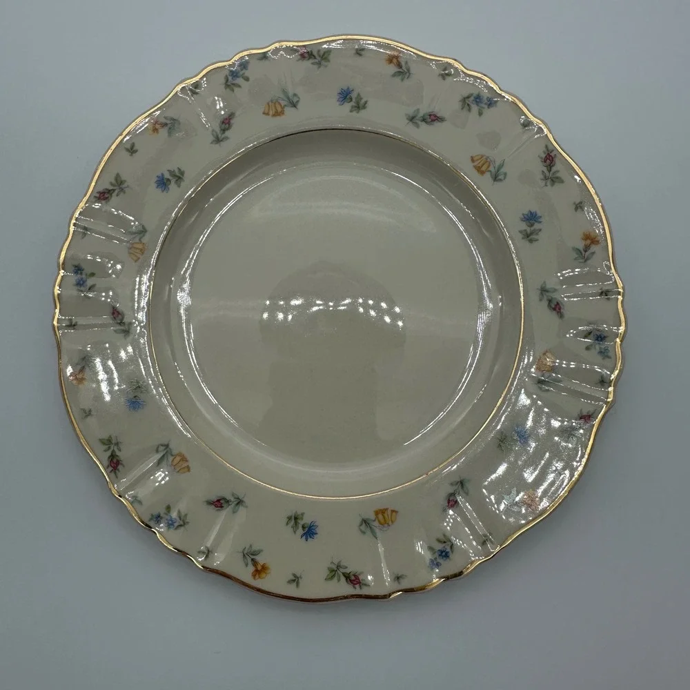 3 Syracuse China Suzanne Federal Shape Salad Plates Gold Rim Set of