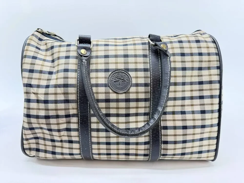 Vintage Toledano Plaid Duffle Bag Double Handle Travel Luggage Made in Korea