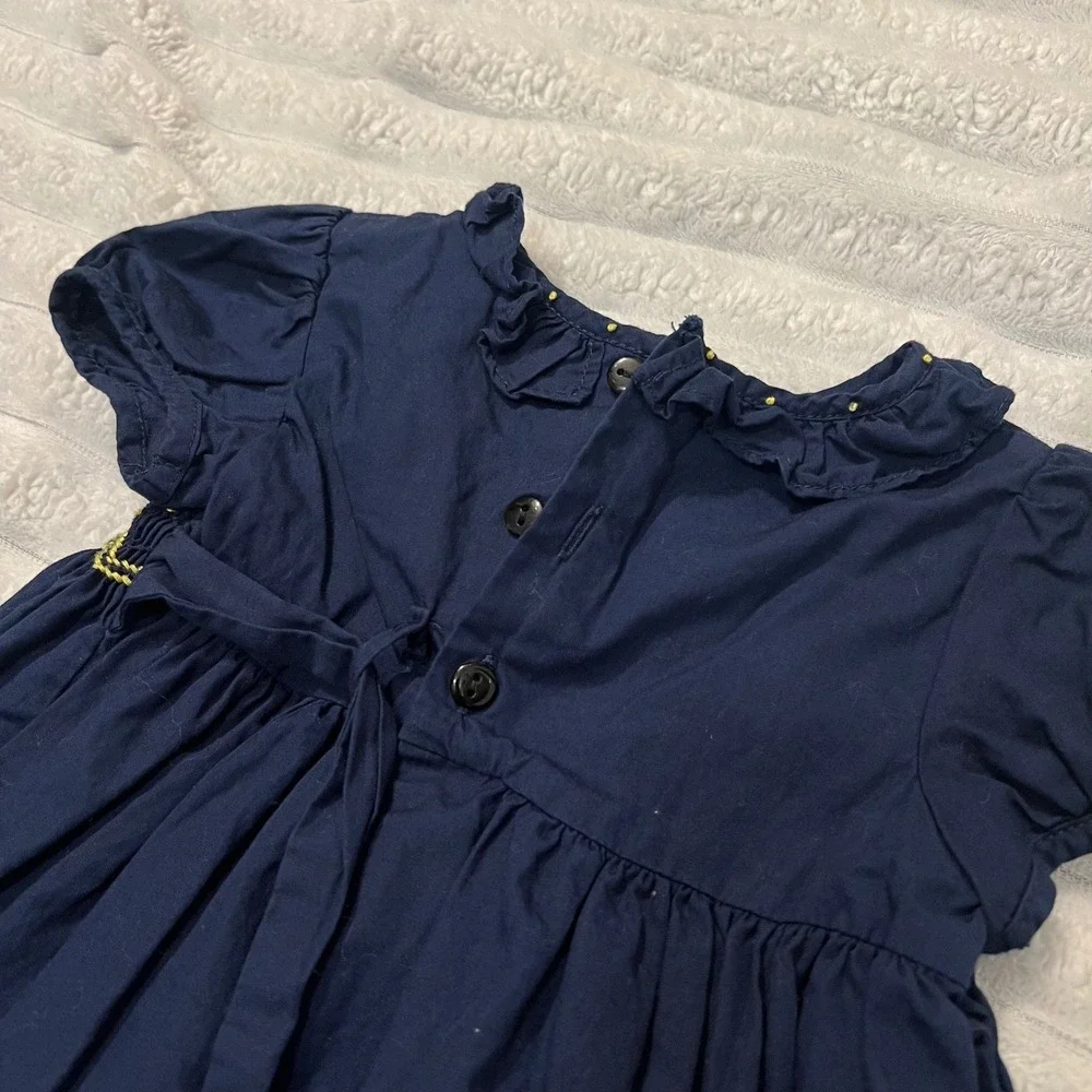 Edgehill Collection Girls 12M Navy Blue Smocked Ruffle Dress Yellow Embroidery