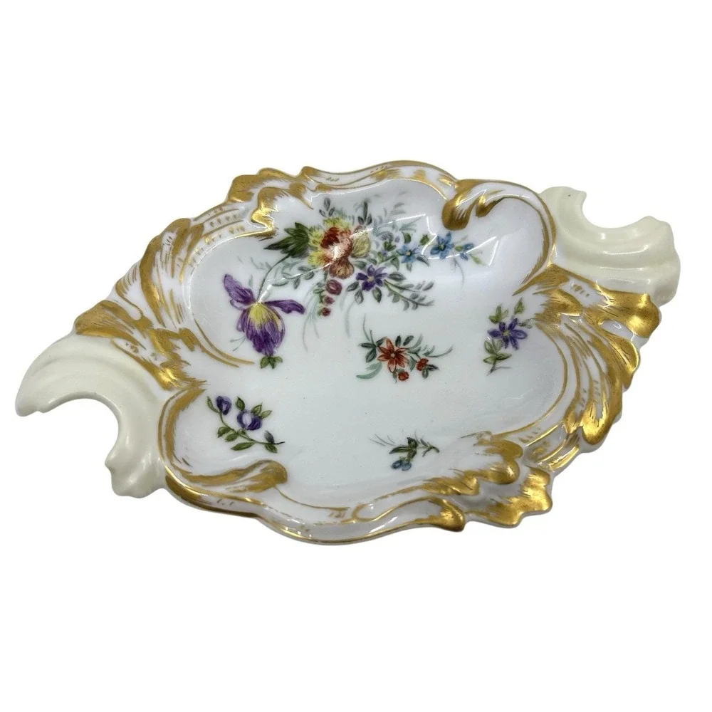 Antique T&V fine Porcelain Hand Painted Floral Scalloped Dish/ Catchall