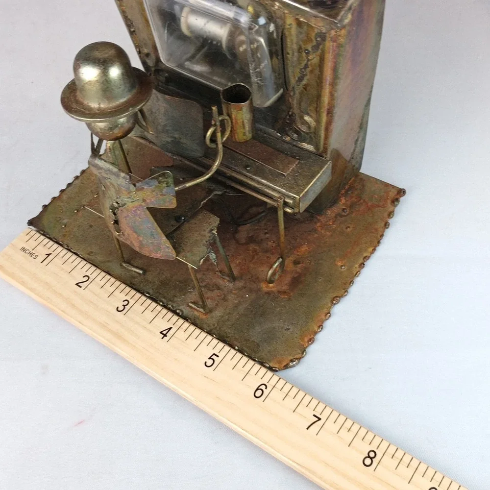 VTG Piano Man Copper Tin Sculpture Music Box Saloon Bar Folk Art PLAYS!