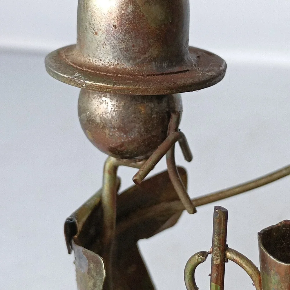 VTG Piano Man Copper Tin Sculpture Music Box Saloon Bar Folk Art PLAYS!
