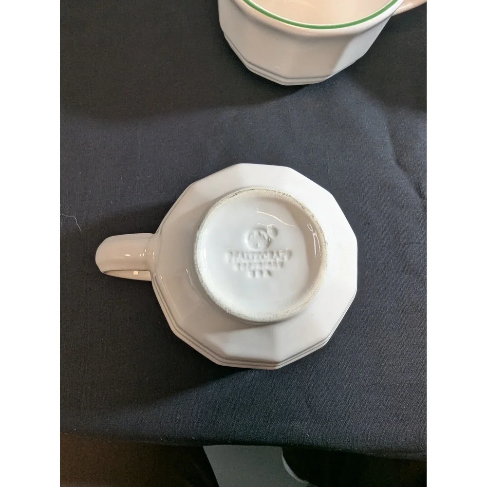Pfaltzgraff Christmas Heritage Tea Cup and Saucer Set White Green 10 Piece