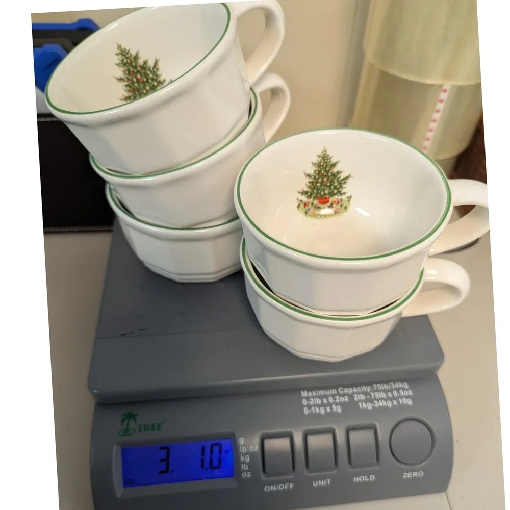 Pfaltzgraff Christmas Heritage Tea Cup and Saucer Set White Green 10 Piece