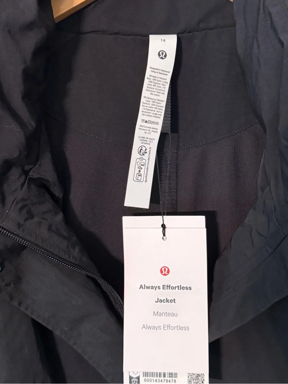 NWT lululemon Women's Black Always Effortless Jacket, Sz 14