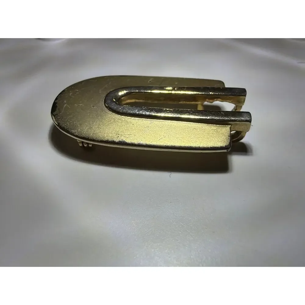 Vtg BERGERE Gold Tone Modernist Brooch Pendant Signed Mid Century MCM Jewelry