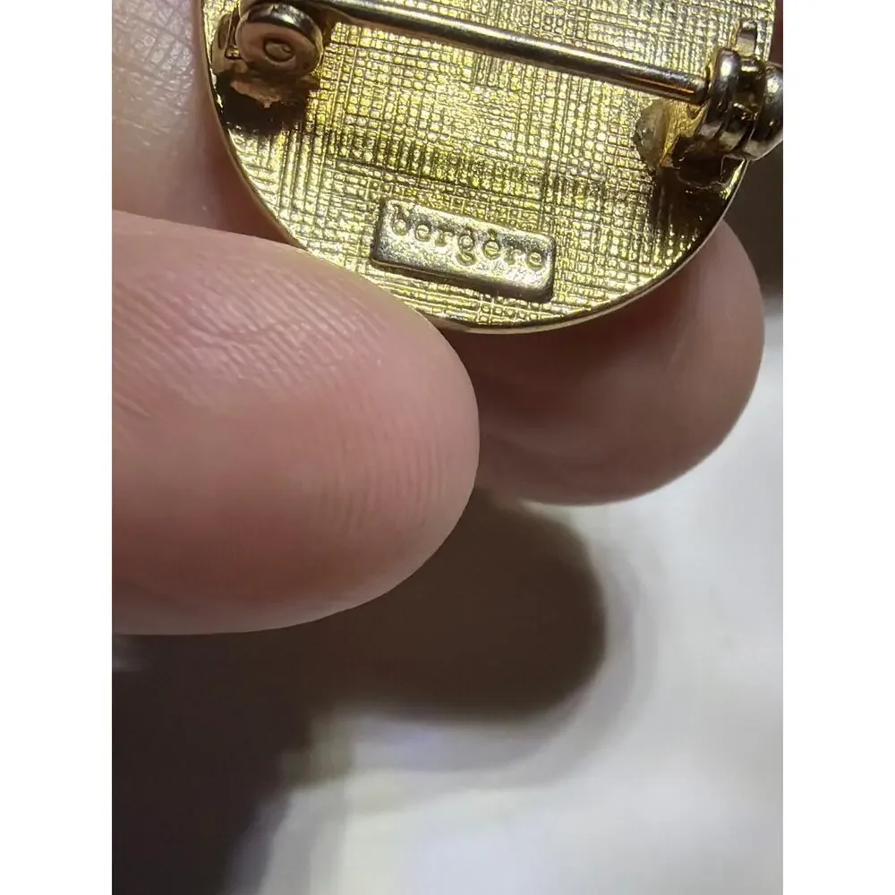 Vtg BERGERE Gold Tone Modernist Brooch Pendant Signed Mid Century MCM Jewelry