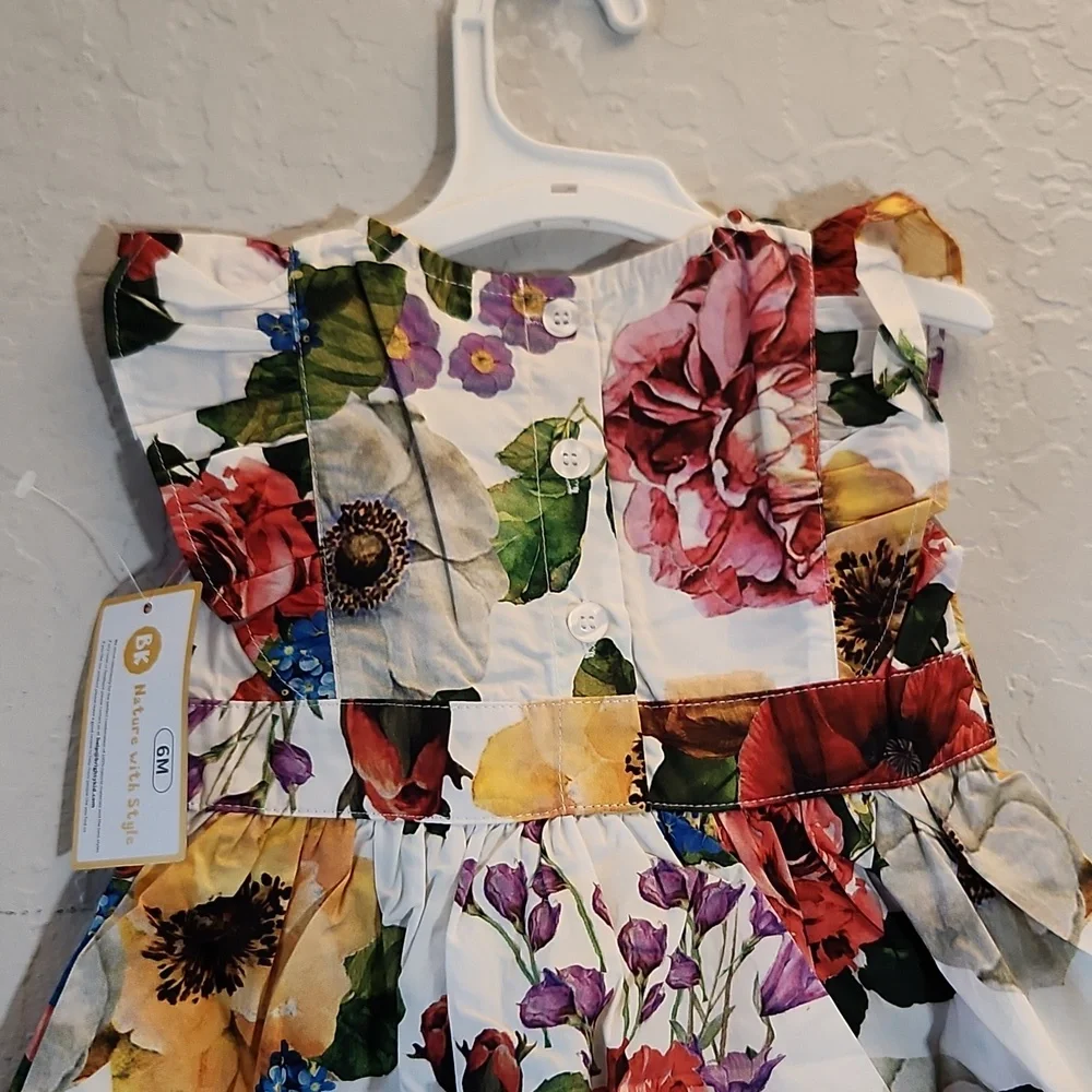 BK Floral Summer Dress Button Back White Flower